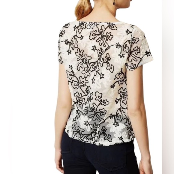 Meadow Rue Anthropologie Cherry Blossom Sheer Black White Floral Blouse Size L - Picture 2 of 6